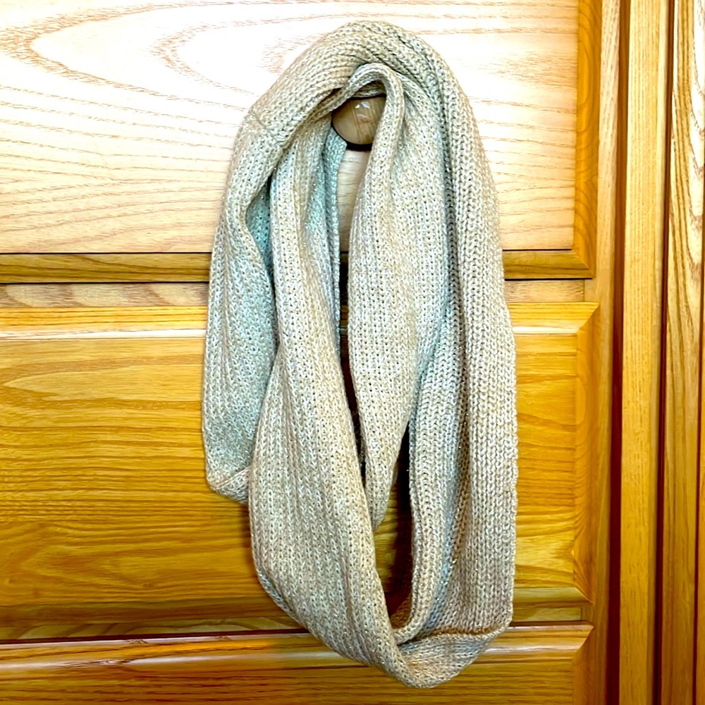 Cream Crochet Infinity Scarf with Gold Sparkles